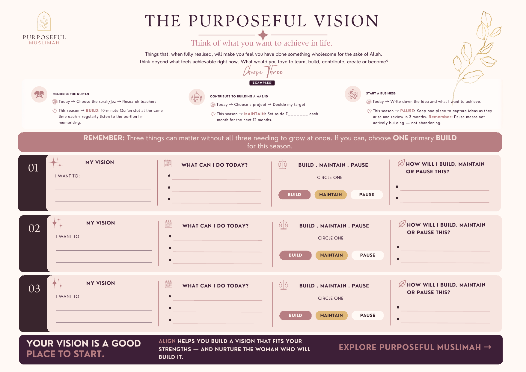 A preview of the Purposeful Vision worksheet